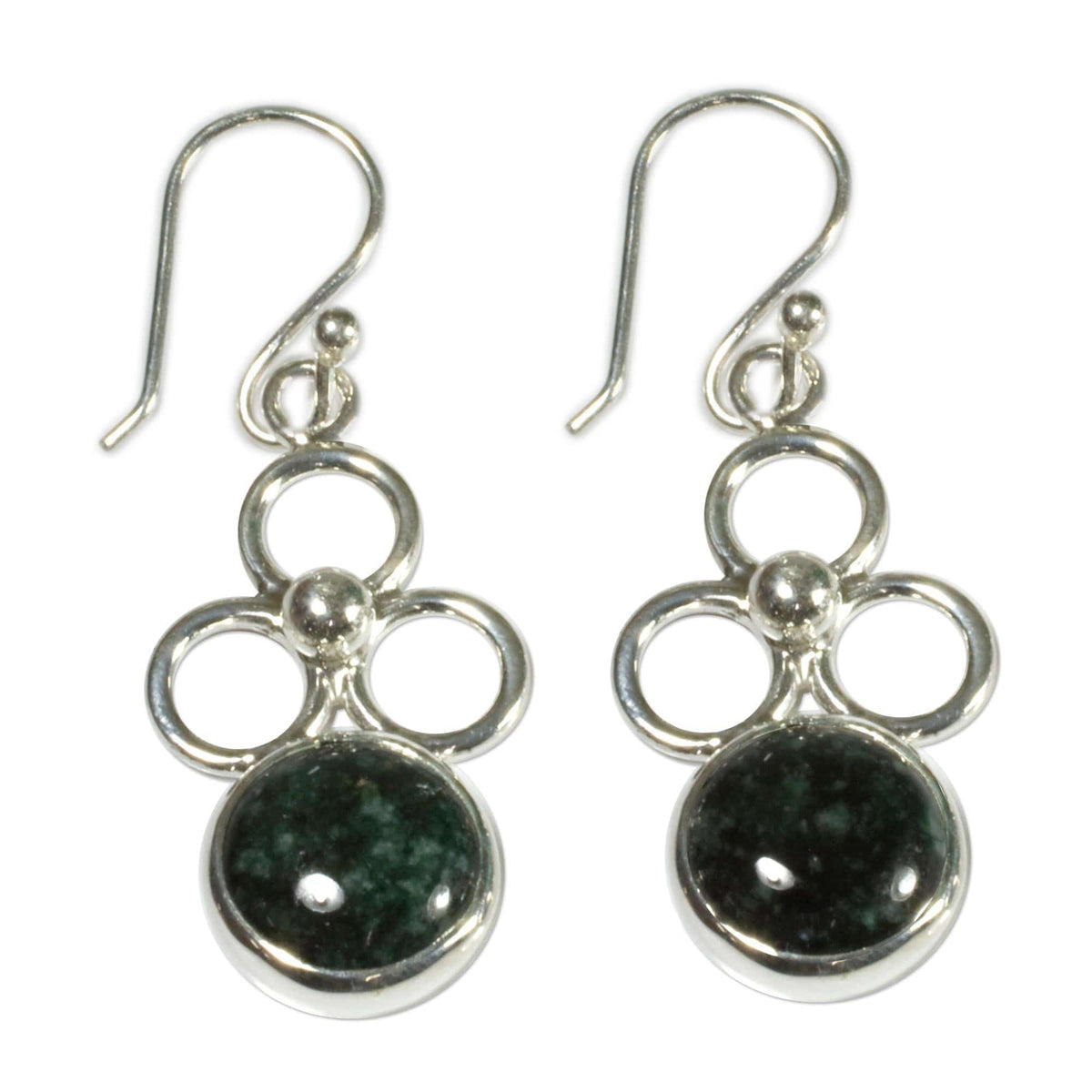 Handcrafted Women's Sterling Silver Dangle Jade Earrings - Trinity of Faith