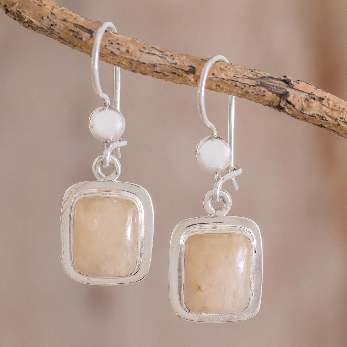 Artisan Crafted Orange Quartz and Silver Earrings - Maya Sunbeam