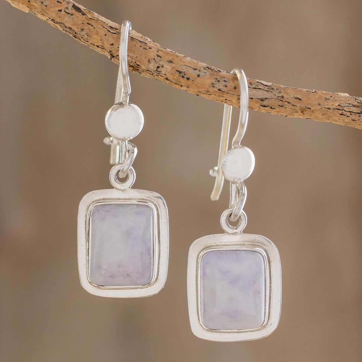 Fair Trade Lilac Jade and Silver Modern Earrings - Maya Lilac