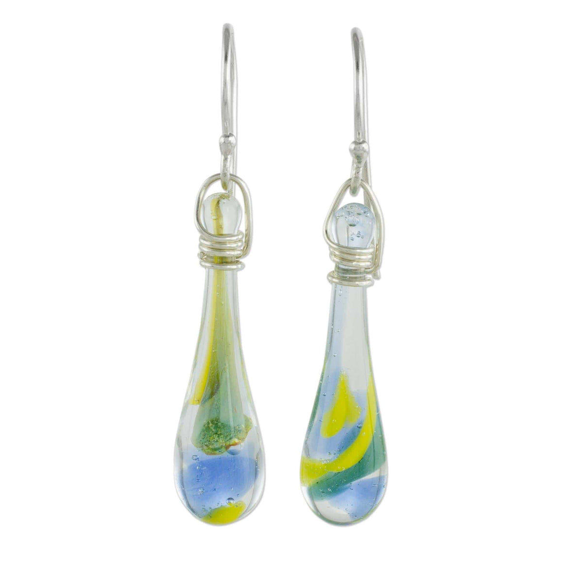 Colorful Glass Dangle Earrings from Costa Rica - Bubbling Petals