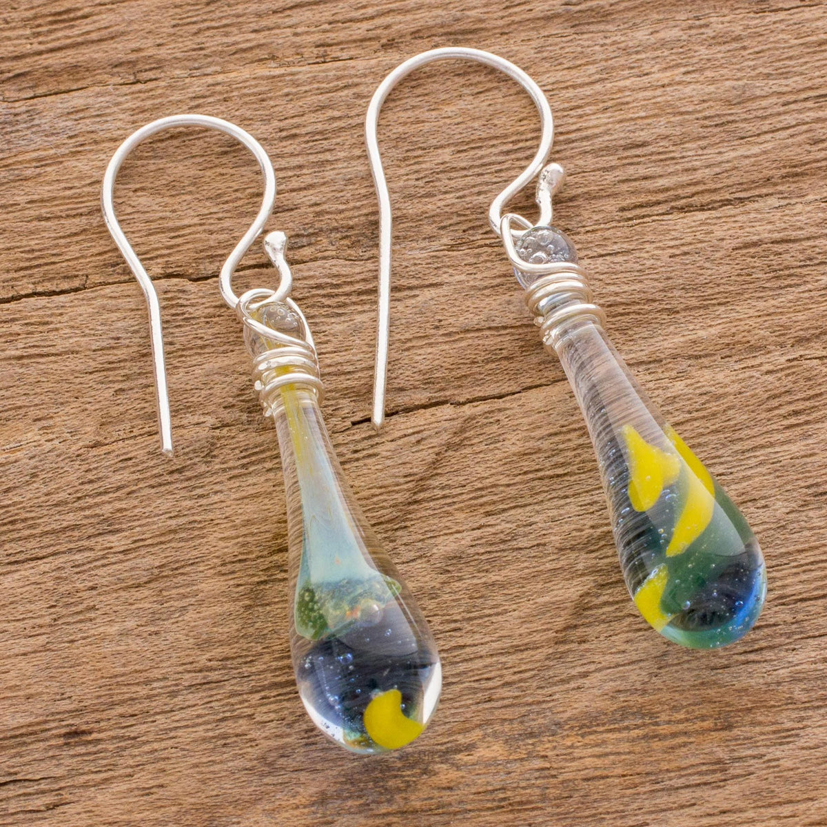 Colorful Glass Dangle Earrings from Costa Rica - Bubbling Petals