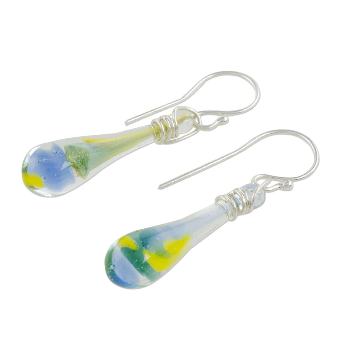 Colorful Glass Dangle Earrings from Costa Rica - Bubbling Petals