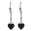 Heart-Shaped Black Jade Dangle Earrings from Guatemala - Black Spirals of Love