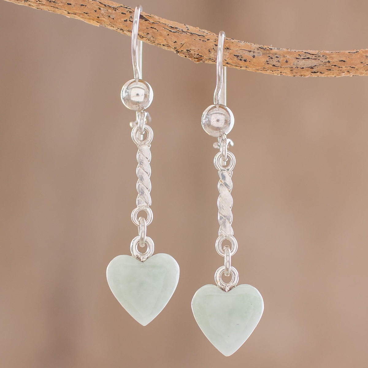 Heart-Shaped Apple Green Earrings from Guatemala - Apple Green Spirals of Love