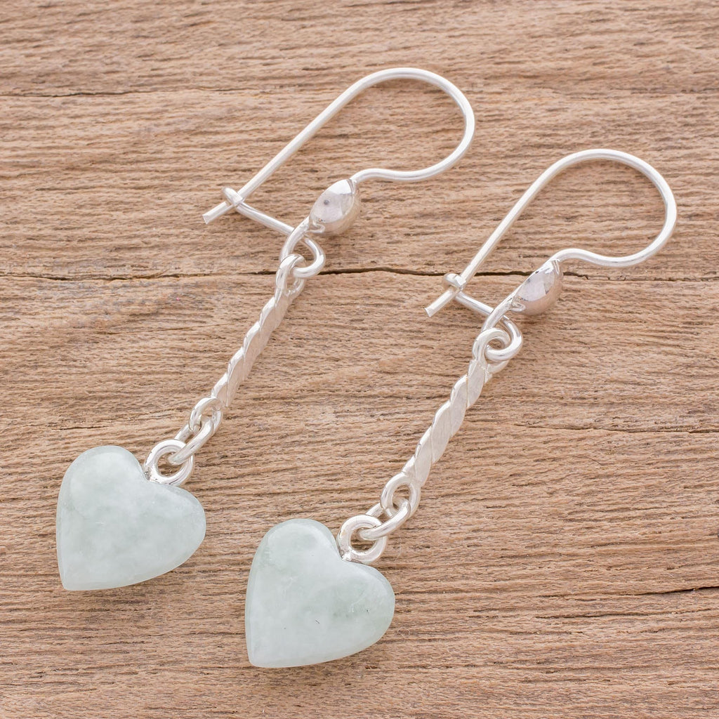 Heart-Shaped Apple Green Earrings from Guatemala - Apple Green Spirals of Love