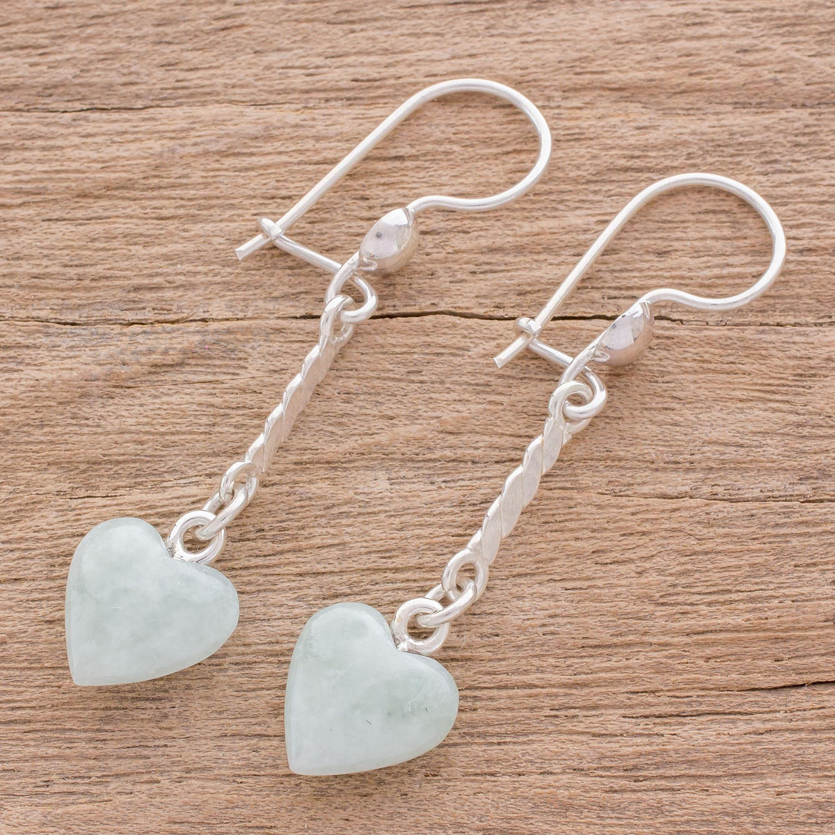 Heart-Shaped Apple Green Earrings from Guatemala - Apple Green Spirals of Love