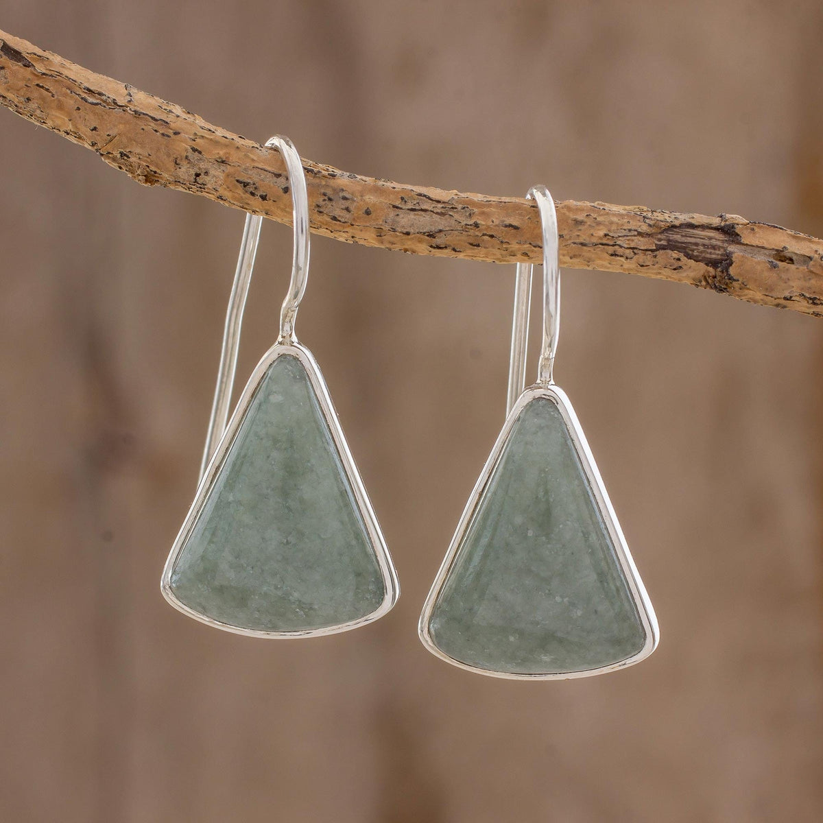Apple Green Triangular Jade Earrings from Guatemala - Apple Green Mayan Triangles