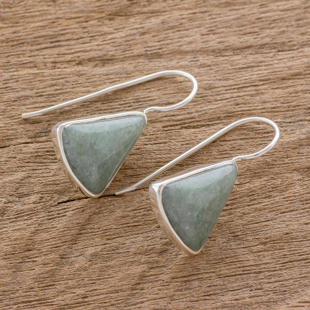 Apple Green Triangular Jade Earrings from Guatemala - Apple Green Mayan Triangles