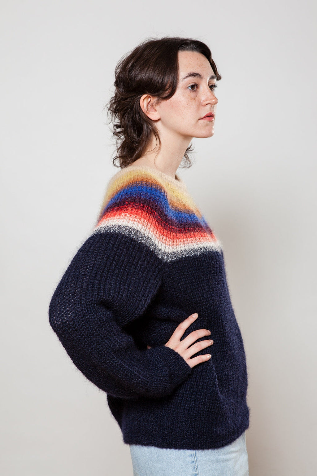 Unique piece gradient knit jumper with spandex cuffs, size S