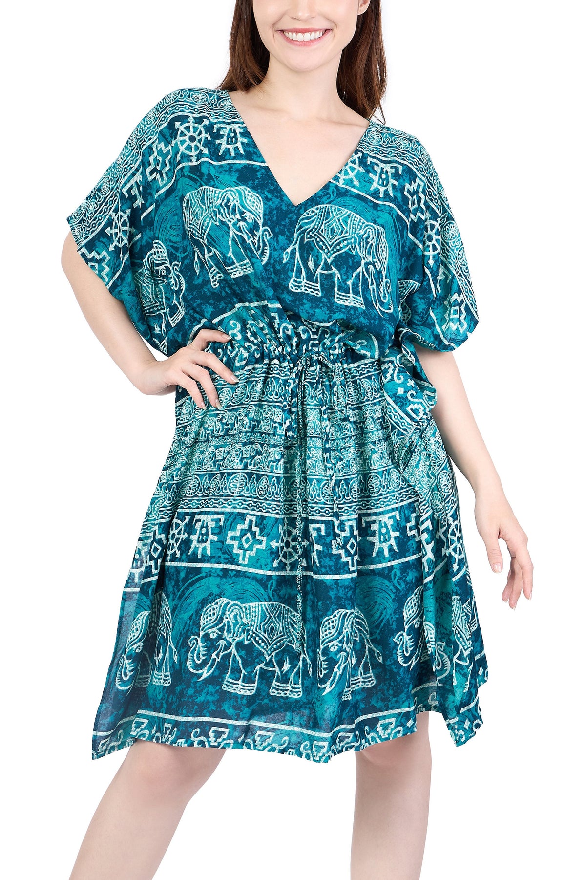 Lightweight rayon kimono beach cover-up with bohemian ethnic print