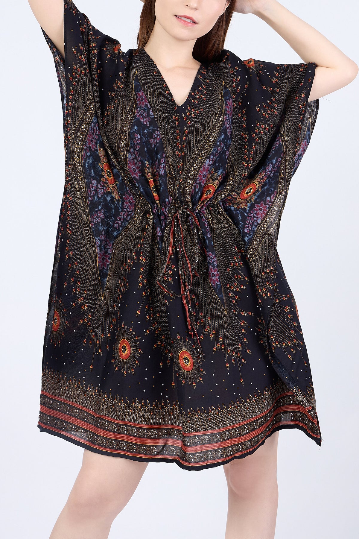 Women's one size boho top styled as a hippie dress for summer parties