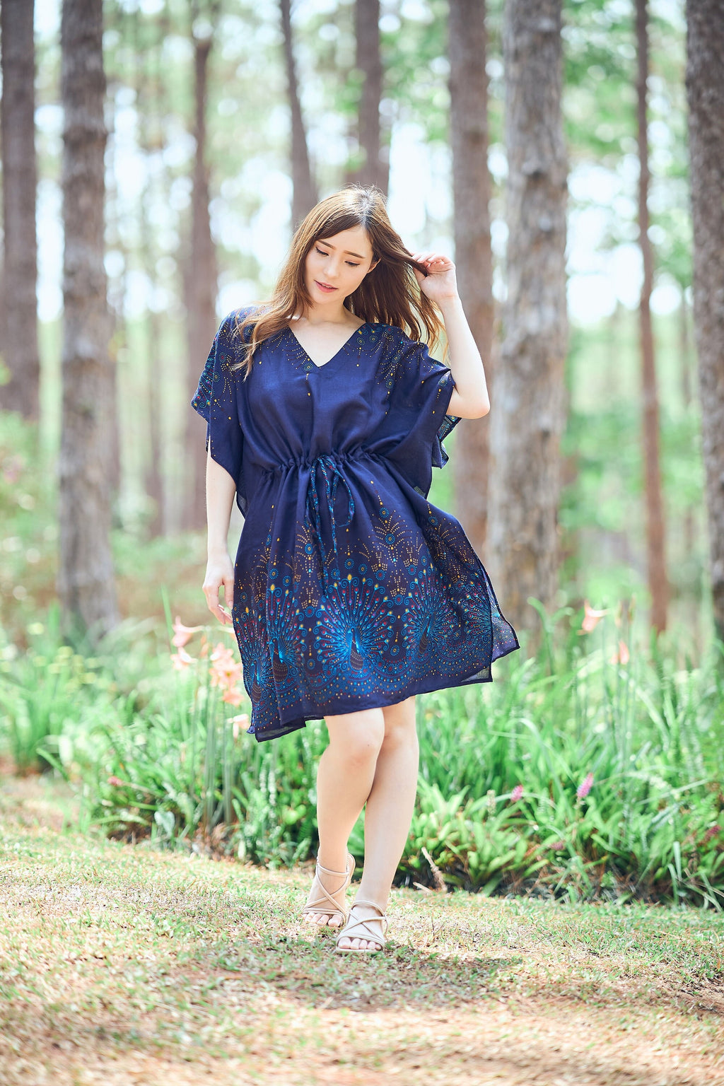 Rayon boho kaftan top in vibrant bohemian pattern, one size fits all