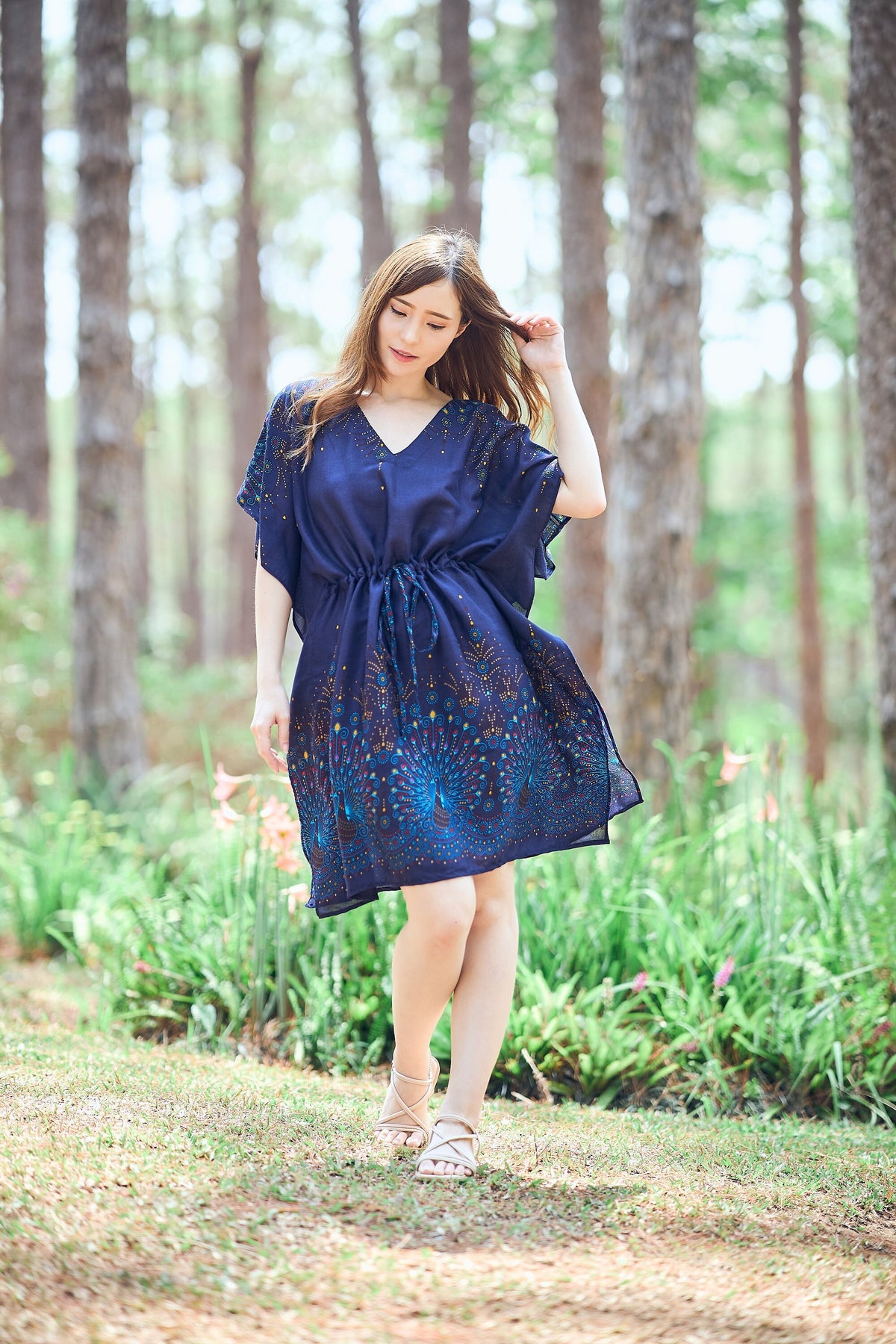 Rayon boho kaftan top in vibrant bohemian pattern, one size fits all