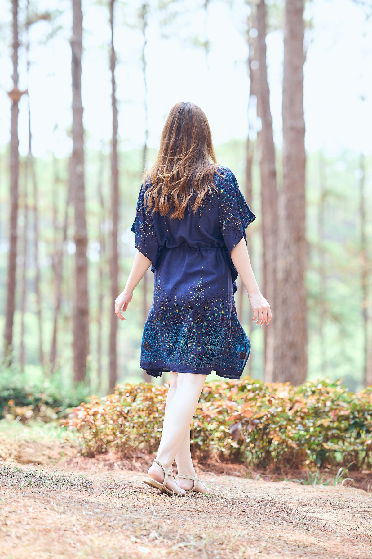 Bohemian tunic dress worn as swimsuit cover-up at the beach