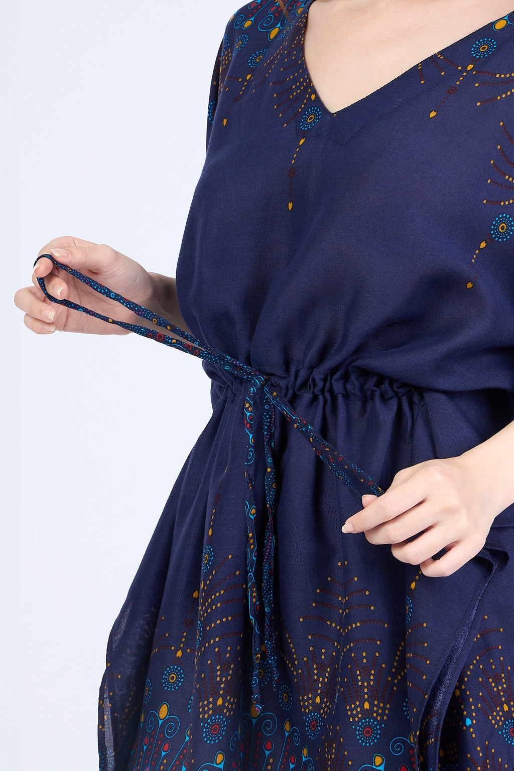 Versatile rayon cover-up worn as kimono over swimwear