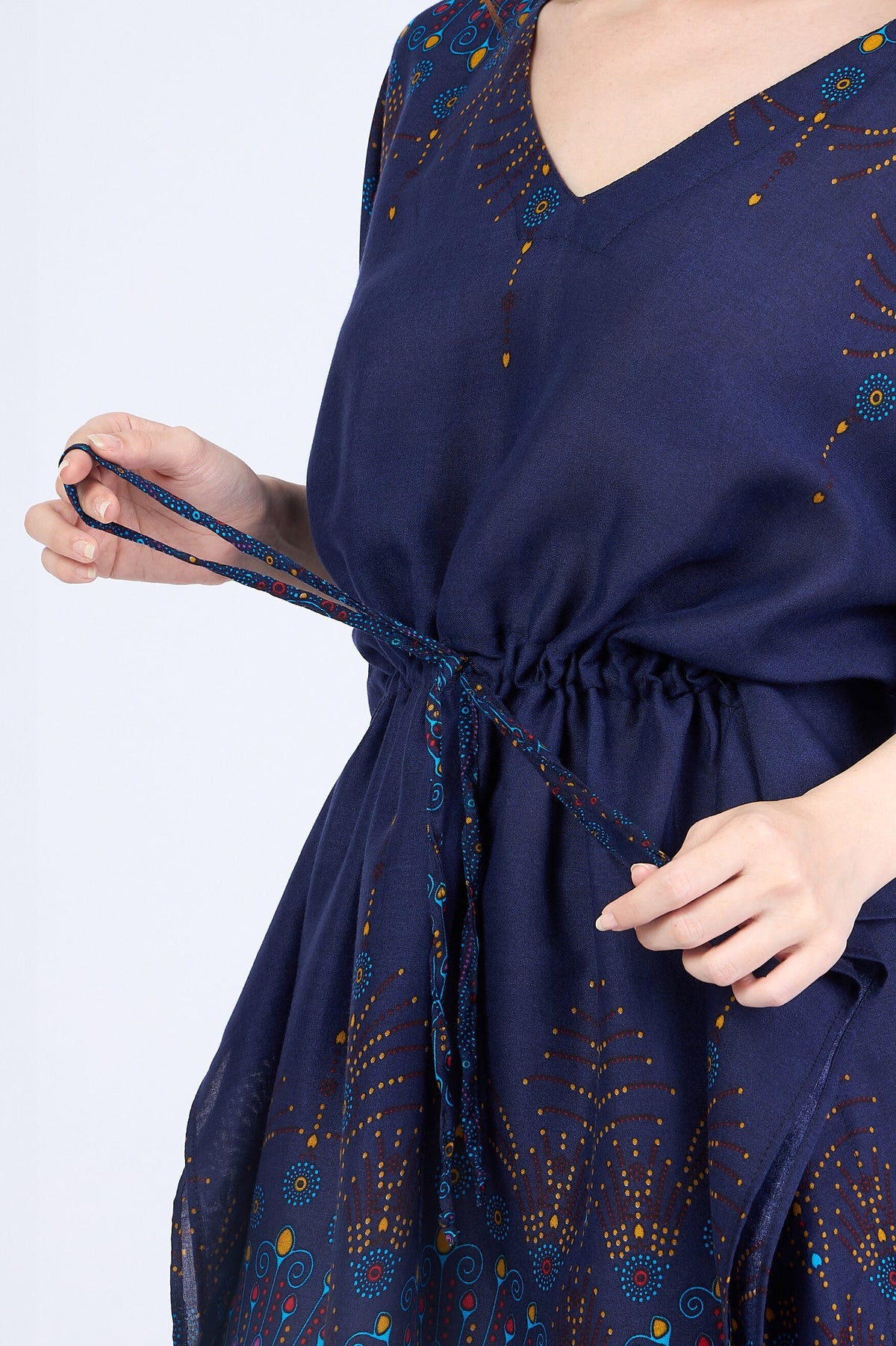 Versatile rayon cover-up worn as kimono over swimwear