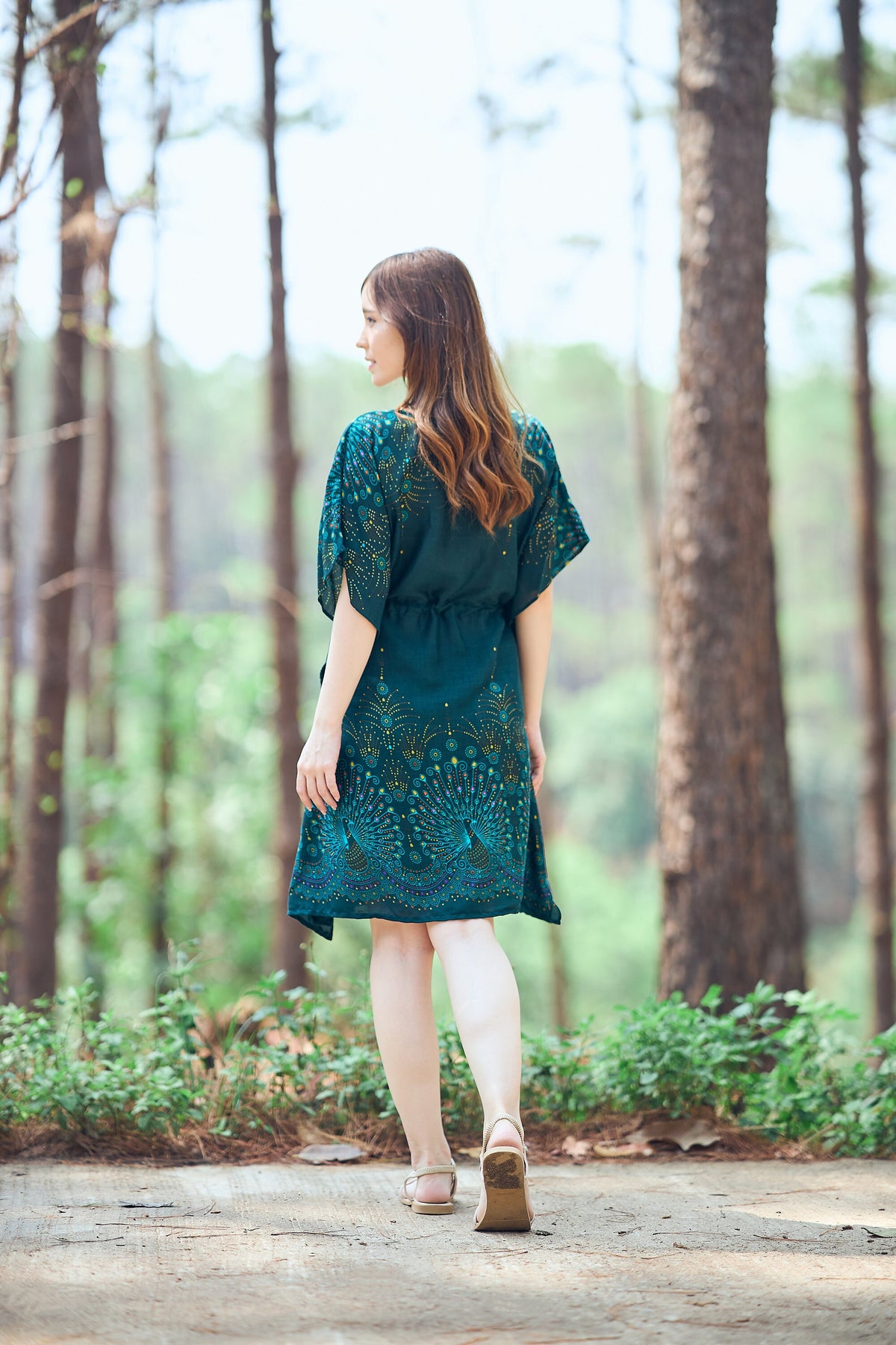 Kaftan tunic top worn as a stylish beach cover-up, lightweight rayon