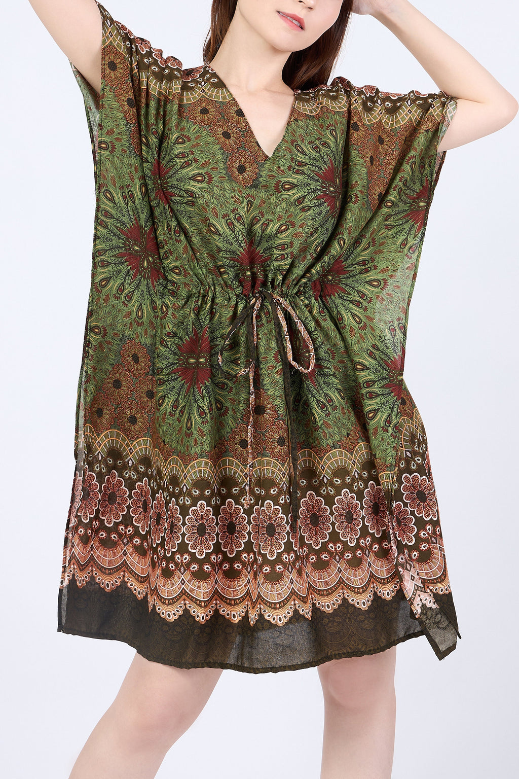 Bohemian style kaftan top with adjustable waist string, one size fits all