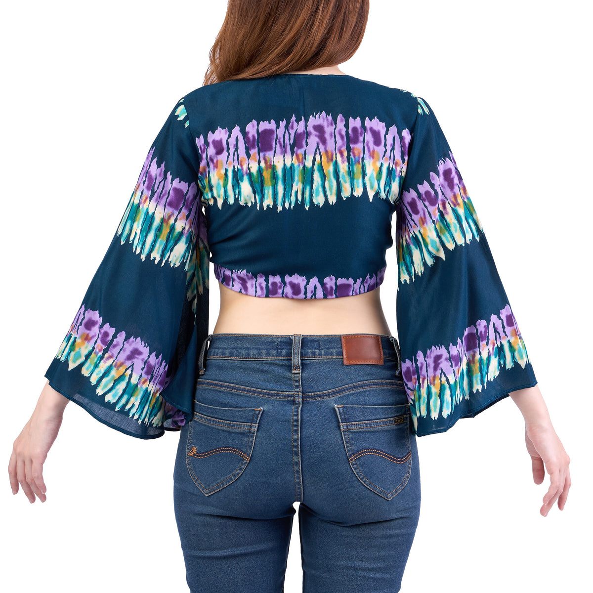 Colorful teal boho wrap top with soft fabric and durable stitching