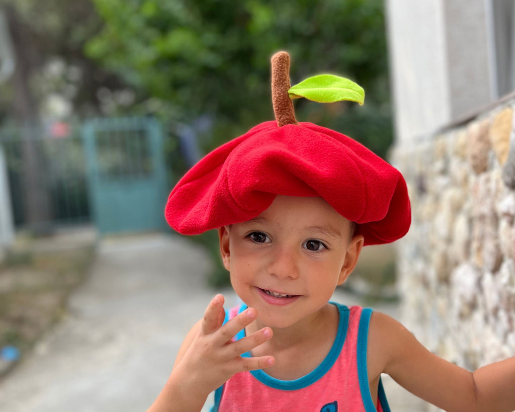 Adult red apple hat medium large sizes 20-24 inches head circumference