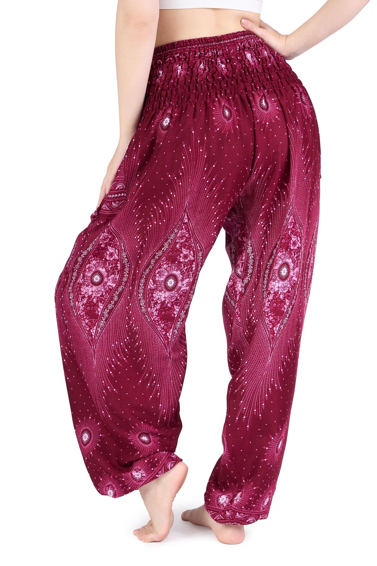 Handmade burgundy harem pants with elastic waist