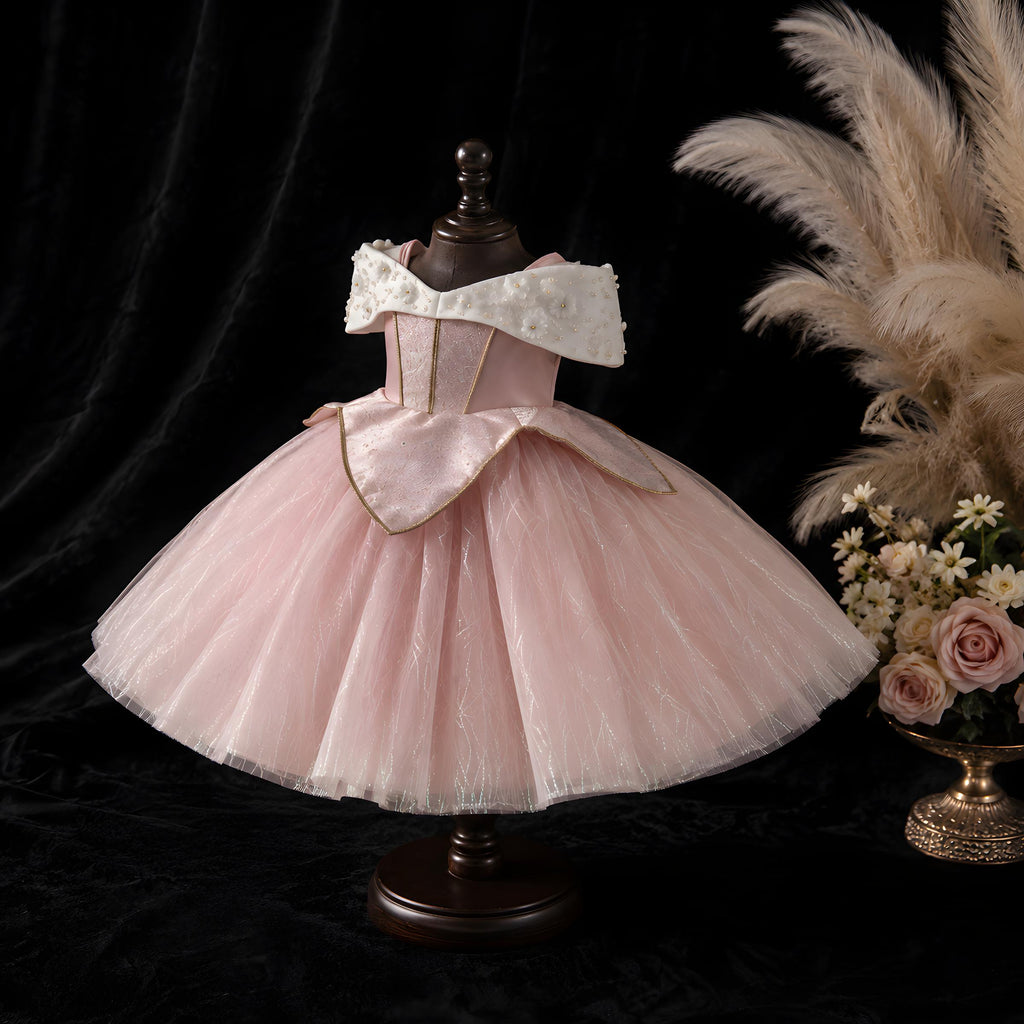 Sleeping Beauty inspired princess dress with off-shoulder tulle ball gown design
