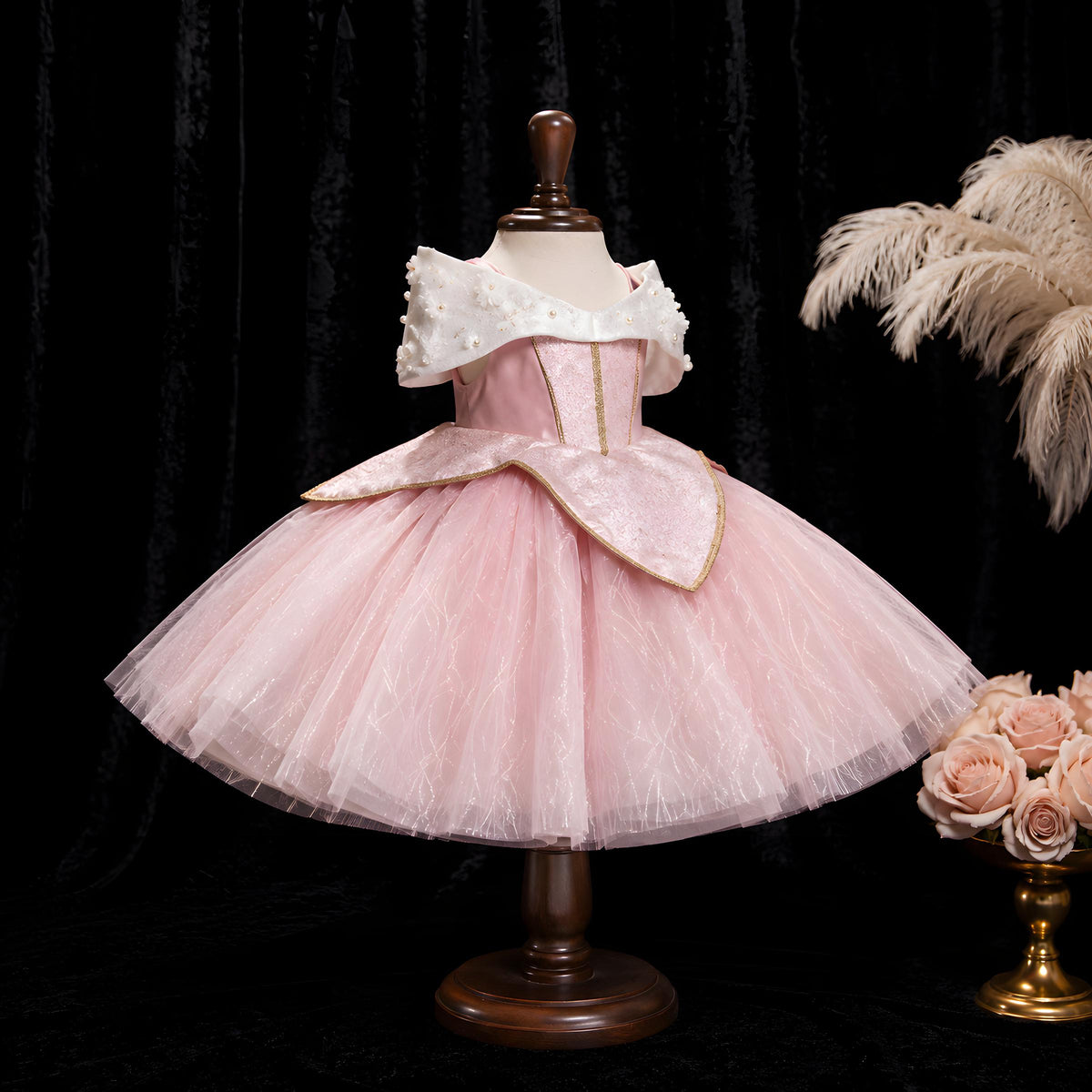Sparkling pink tulle ball-gown skirt with shimmer threads for twirling