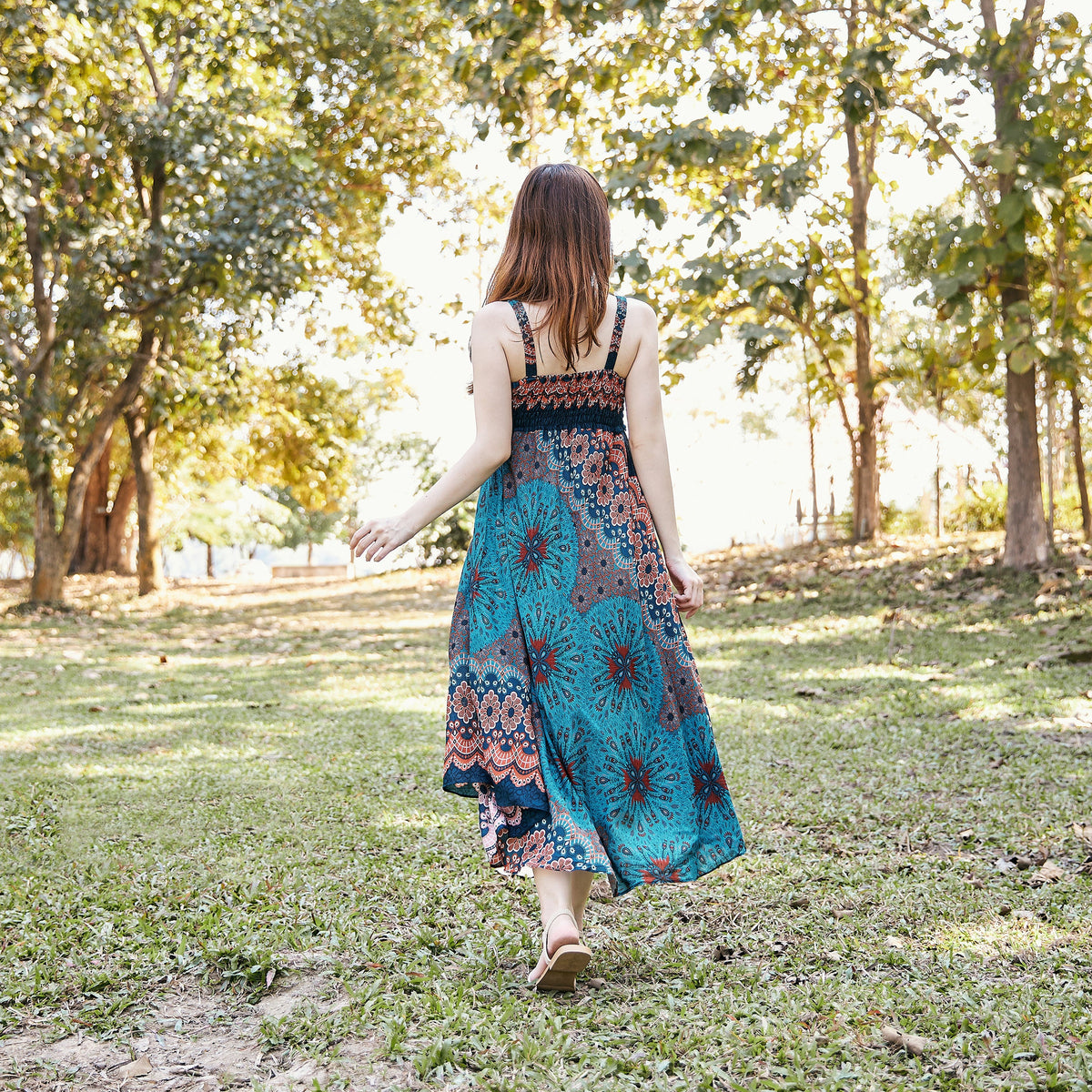 Handmade teal crochet top dress with soft rayon fabric