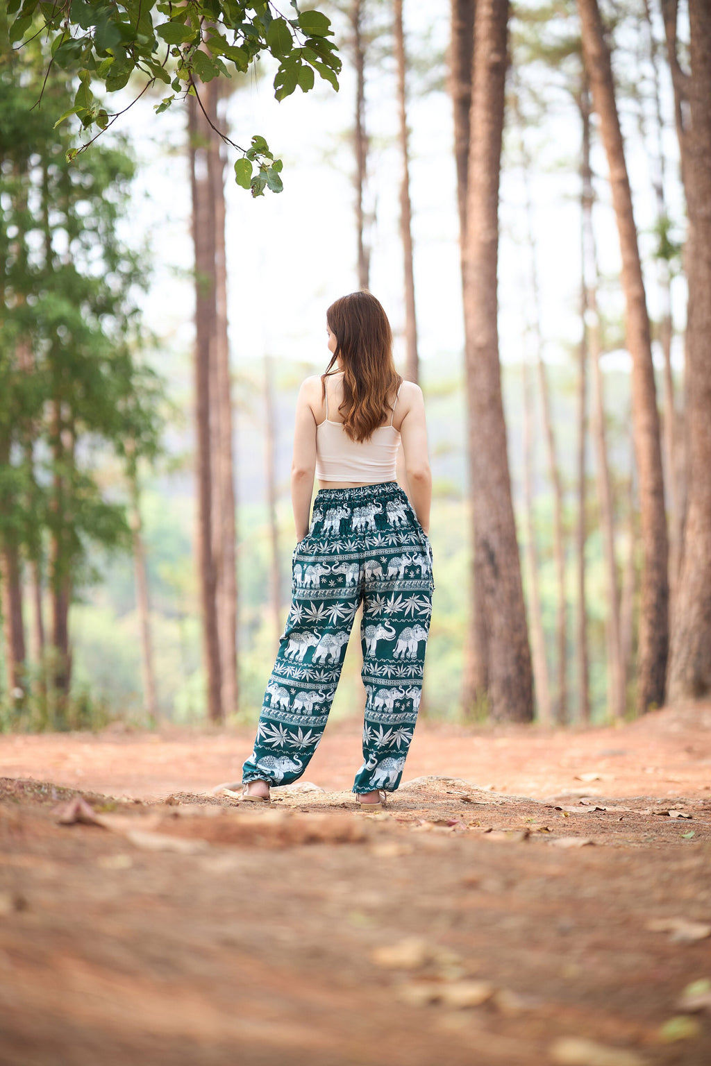 Rayon yoga lounge trousers in teal elephant design