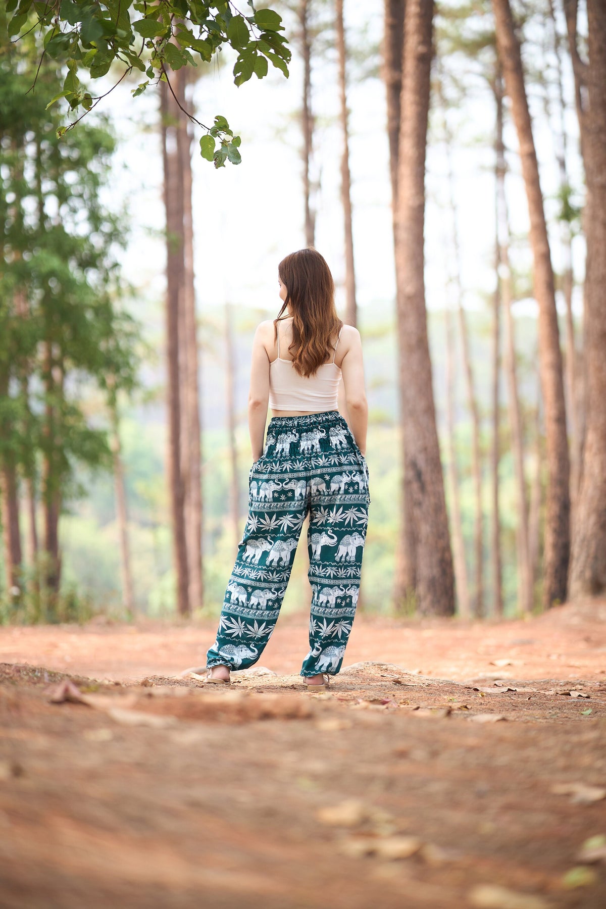Rayon yoga lounge trousers in teal elephant design