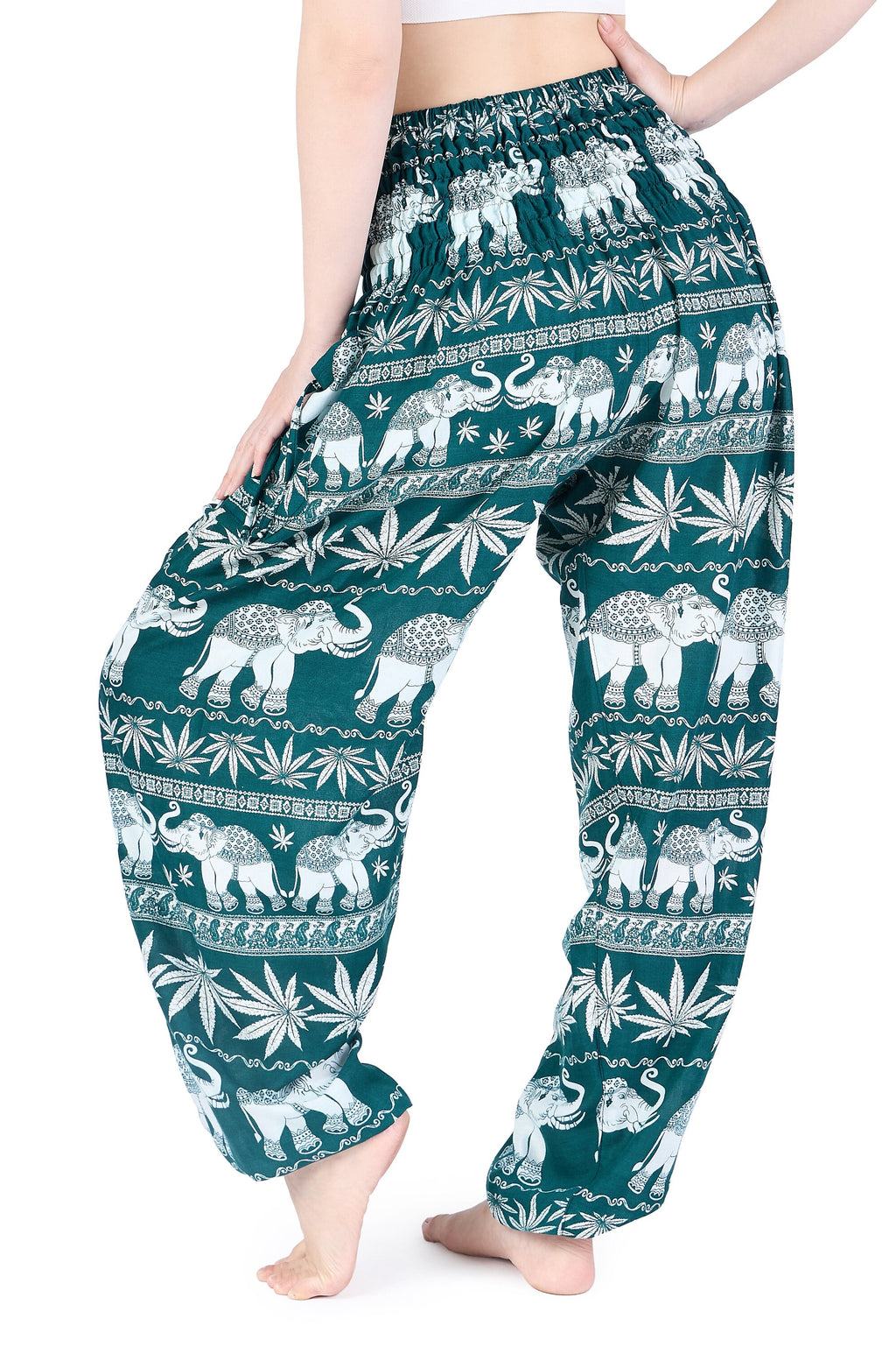 Boho elephant print harem pants with pockets for yoga