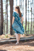 Women's teal elephant rayon dress with pockets, knee-length summer style