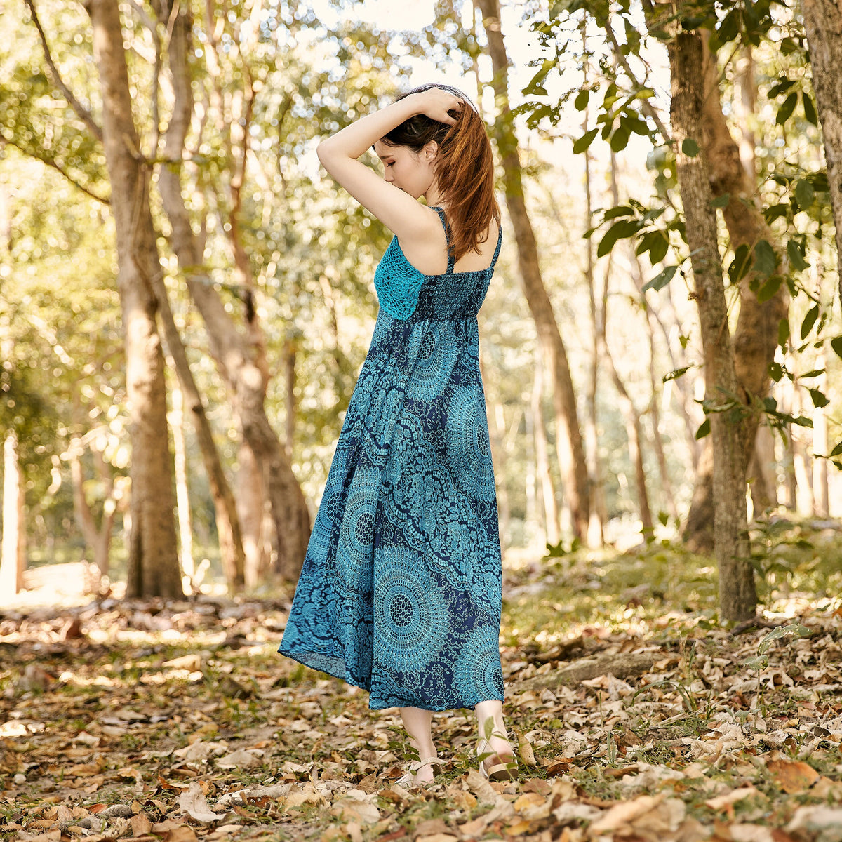 Women's teal crochet top dress, lightweight rayon festival outfit