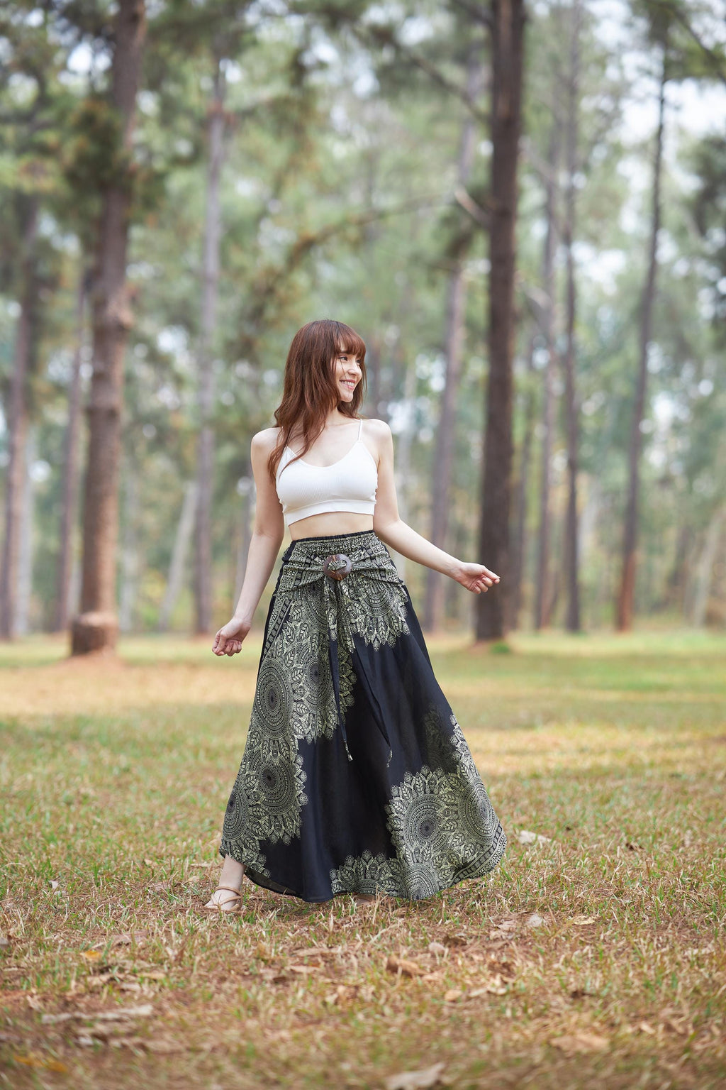 Plus size teal maxi skirt with elastic waist and coconut tie belt