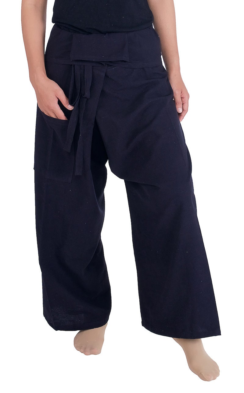 Handmade black cotton wrap trousers for yoga and meditation with loose fit