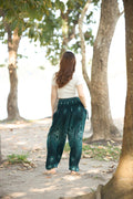 High waist hippie beach outfit green harem pants with flowy silhouette