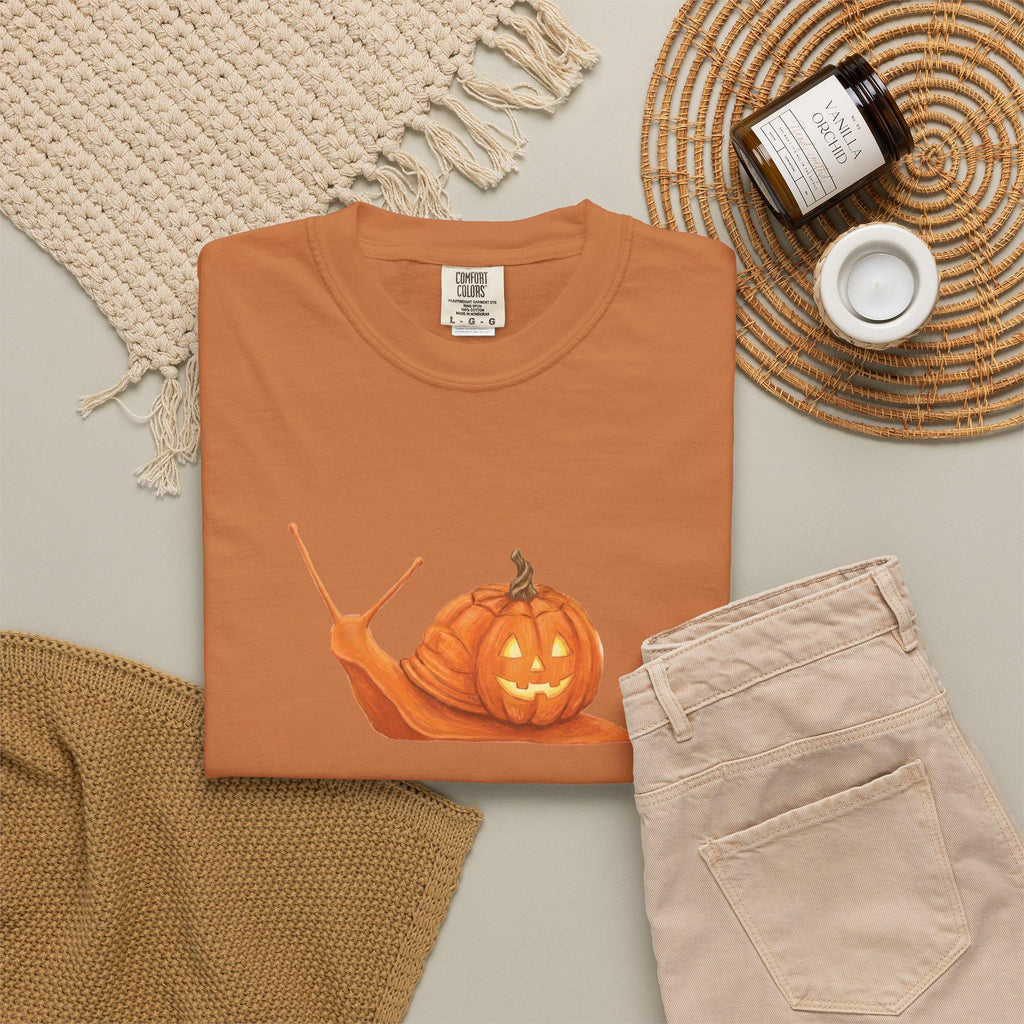 Comfort Colors garment-dyed Halloween shirt with pumpkin art