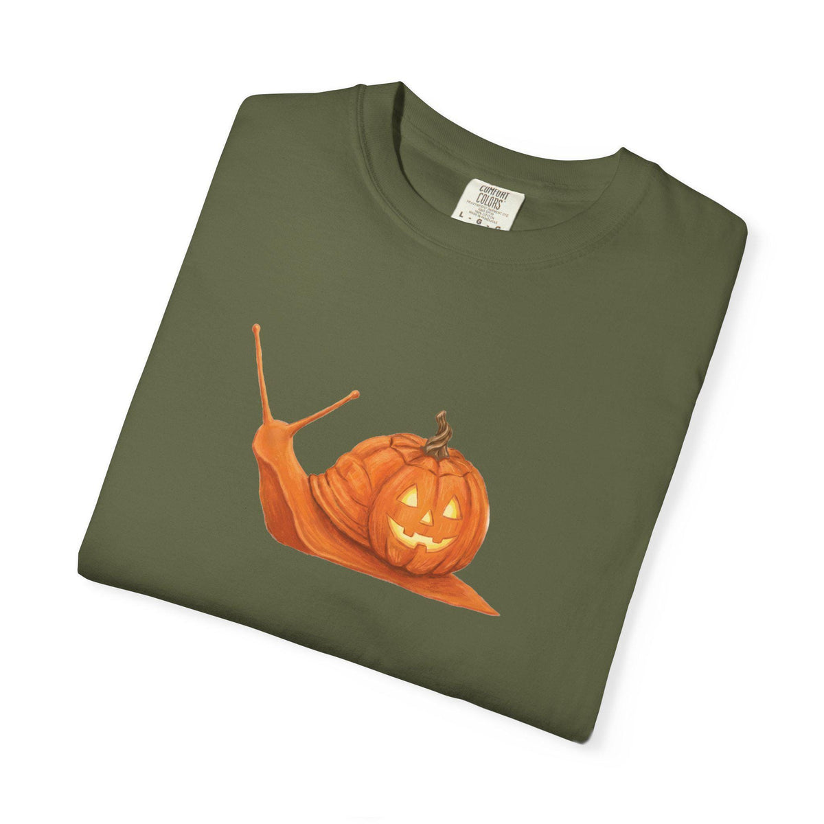 Comfort Colors fall shirt with pumpkin and snail design