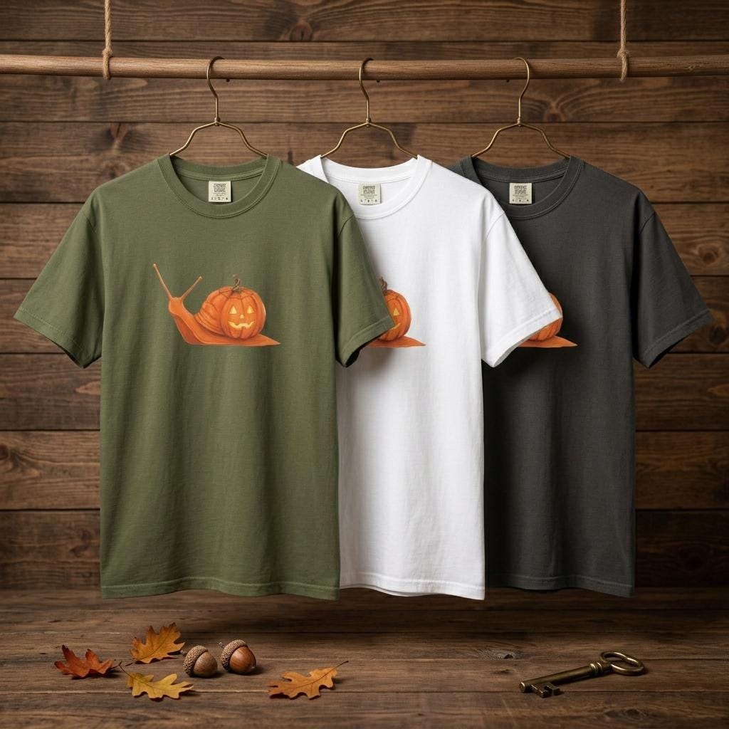 Jack o' lantern snail graphic tee for fall walks