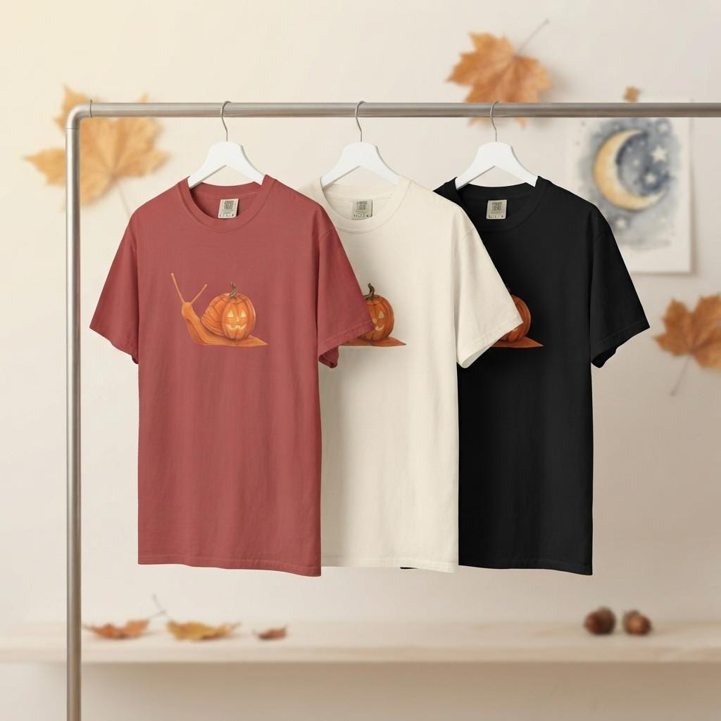 Whimsical pumpkin snail top for low-key Halloween