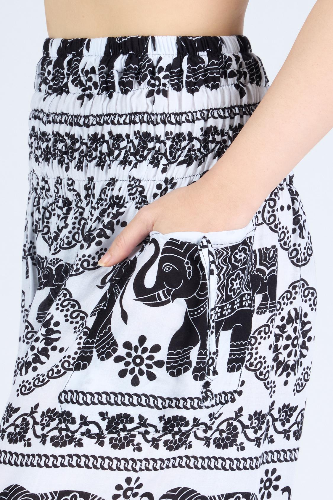 Handmade elephant print rayon pants with pockets and elastic ankles