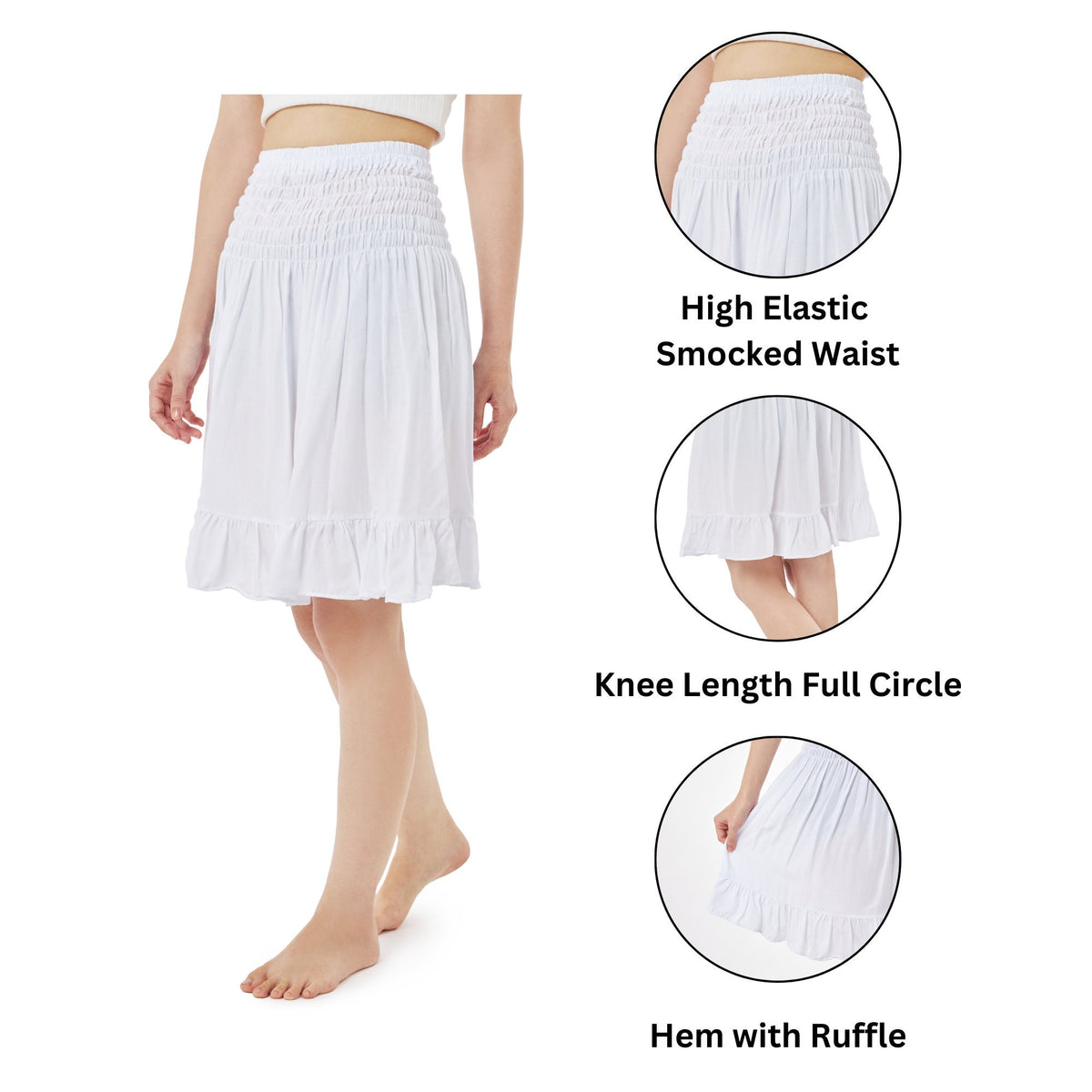 Handmade white skater skirt knee length for women