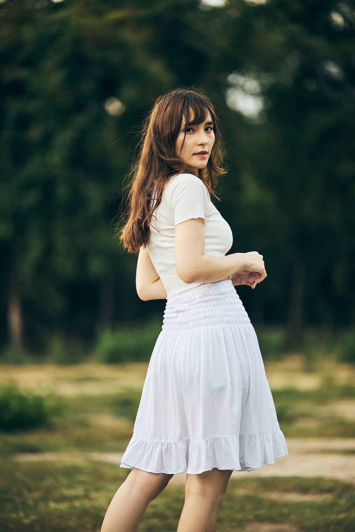 Casual white rayon skater skirt for summer outfits