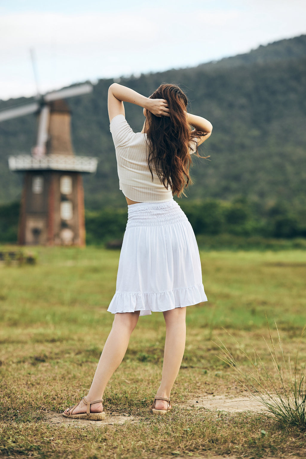 Boho style white short skirt for dance and festivals