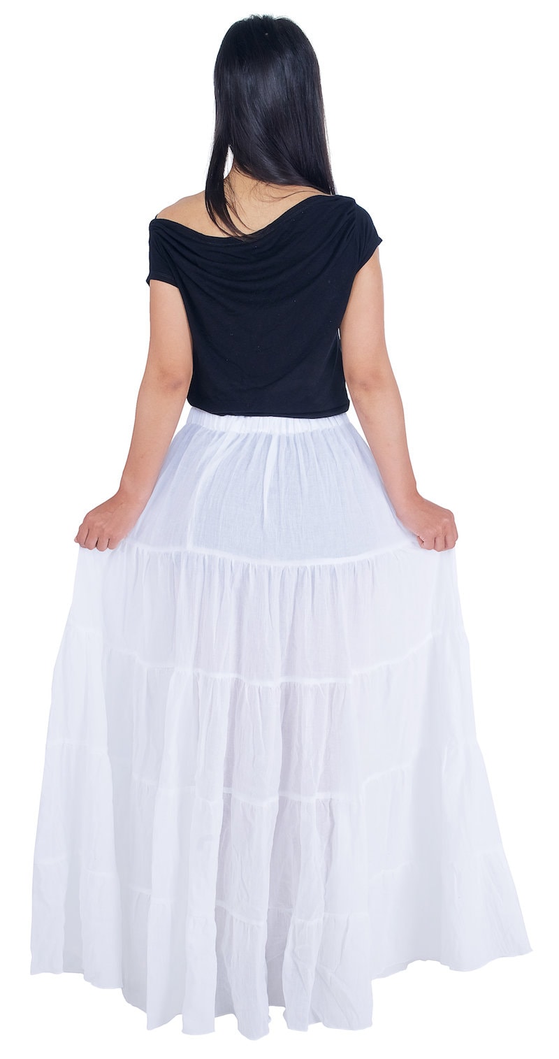 Tiered cotton gypsy skirt in white with ruffled details