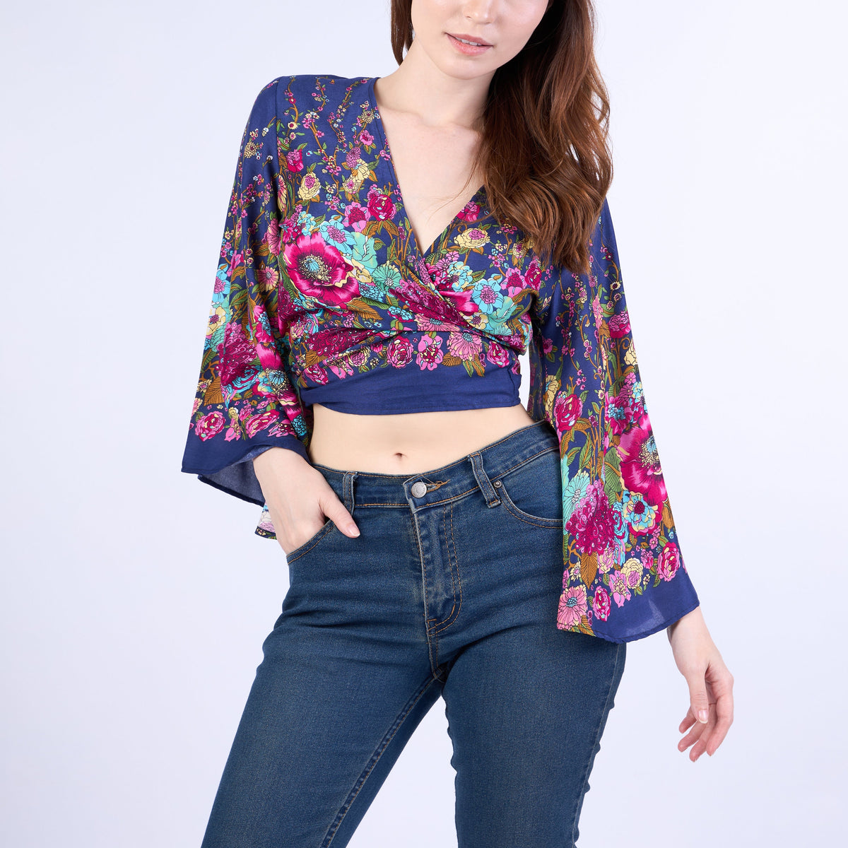 Boho chic wrap top in dark blue for rave outfits