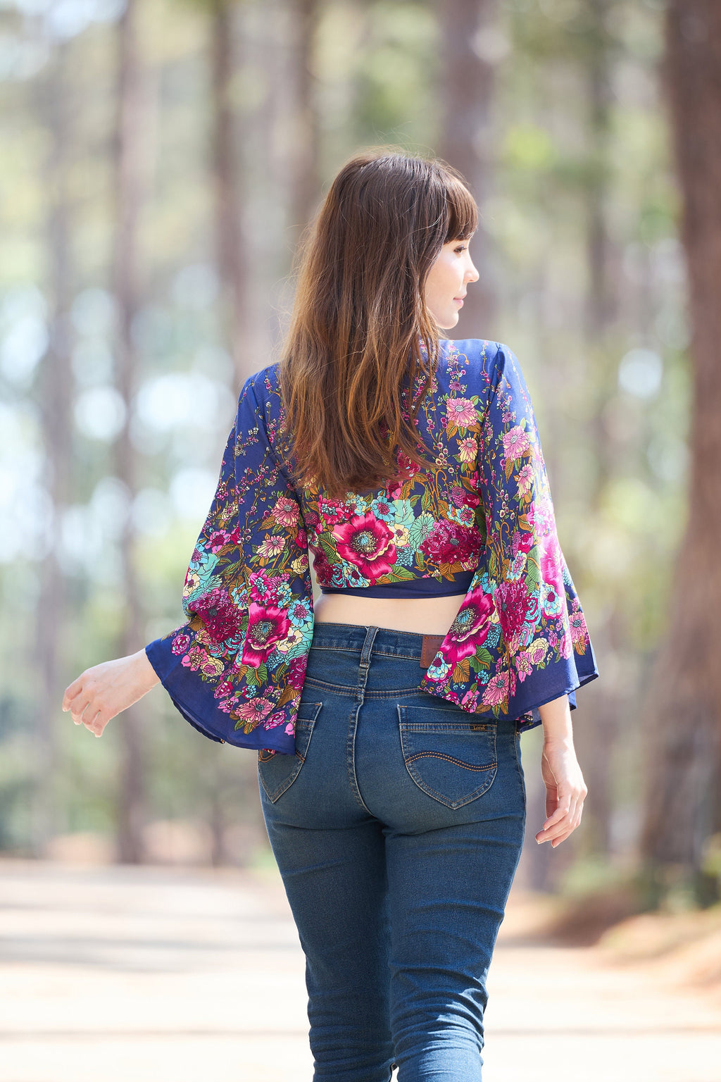 Hippie style rayon wrap blouse with bell sleeves