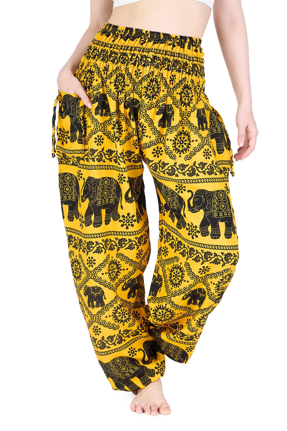 Boho women's elephant pants with two pockets for iPhone