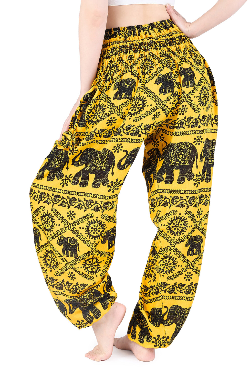 Plus size yellow harem trousers handmade in Thailand