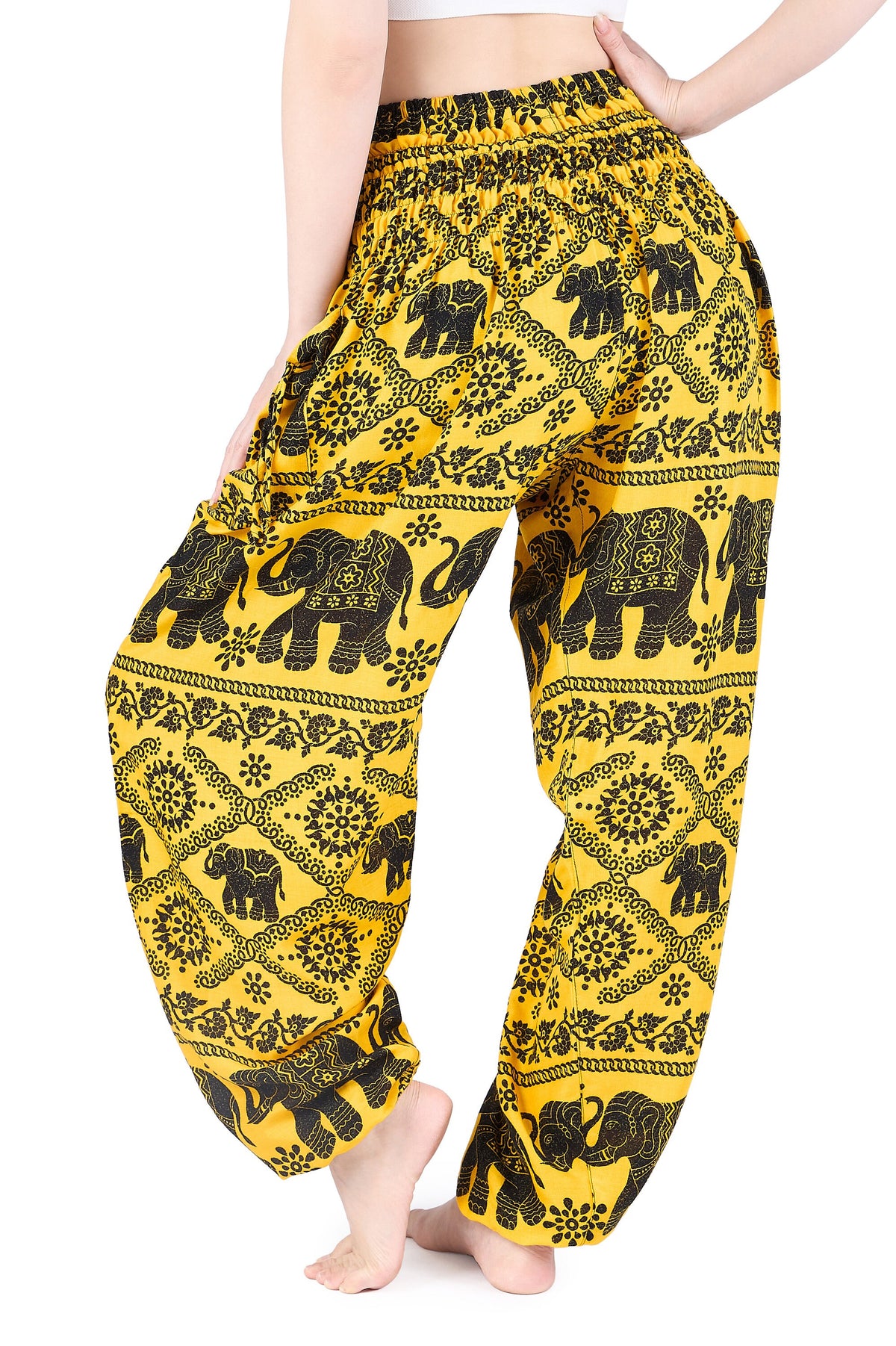 Plus size yellow harem trousers handmade in Thailand